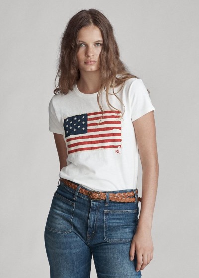 Playeras Polo Ralph Lauren Mujer Creme - Flag Jersey Graphic - IOPDG7041